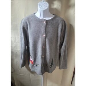 Ladies Club Christmas Cardigan Gray Womens Sz L Button Up